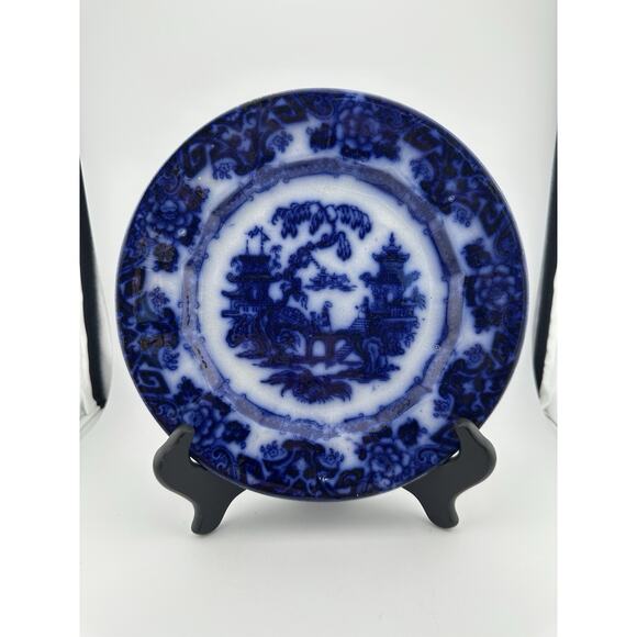 KIN-SHAN Flow Blue Staffordshire Chinoiserie 8.5" Plate By E.C.  Co 1850 - Picture 3 of 8